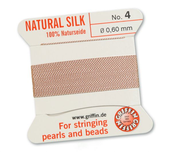 Natural / Light pink 4 pearl silk ~0,60mm 2m 1 needle