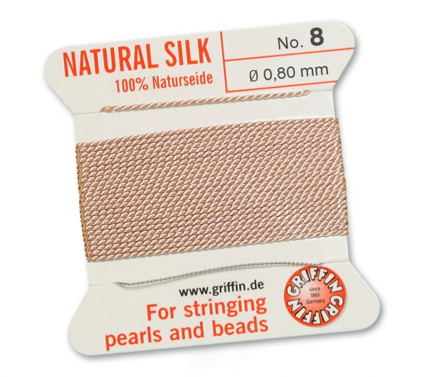 Natural/ Light pink 8, 100% Pearl silk Nr.8 (~0,80 mm) 2m, 1needle