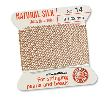 Natural / Light pink 14 pearl silk ~1.02 mm 2m 1 needle