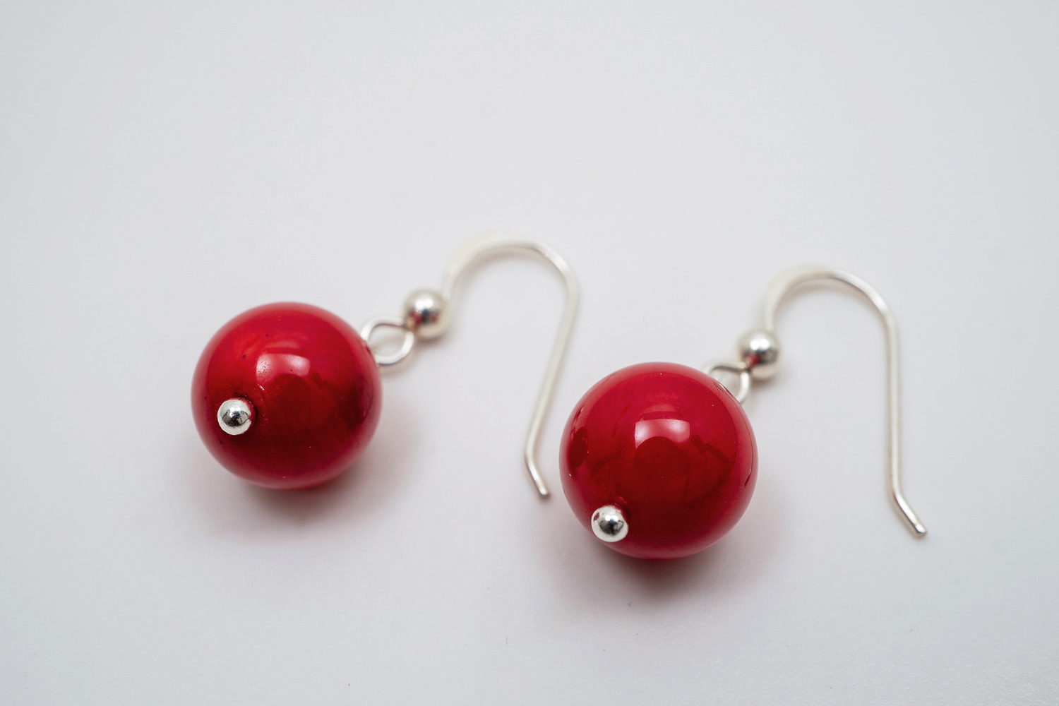 Earrings, dyed bambucoral, sterling silver earrings