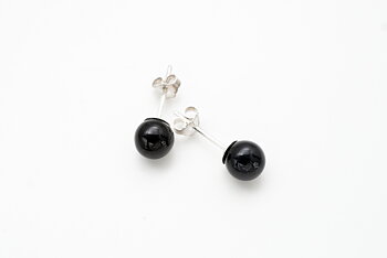Black onyx earrings ball approx. 4mm, sterling silver