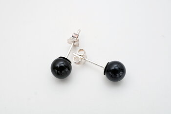 Black onyx earrings ball approx. 6mm sterling silver