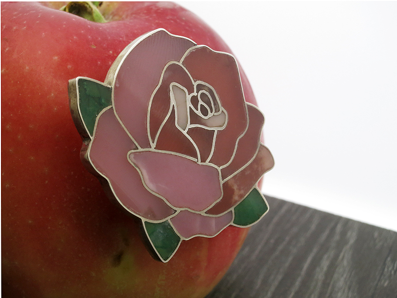 Hänge/Brosch Ros i channel inlay-arbete 925-silver