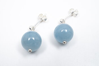 Aquamarine ball 10mm pendant ear stud 925-silver
