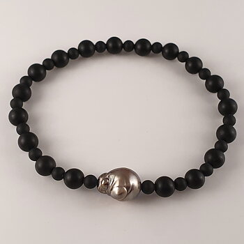 Tahitipärla och matt svart onyx, armband JOD