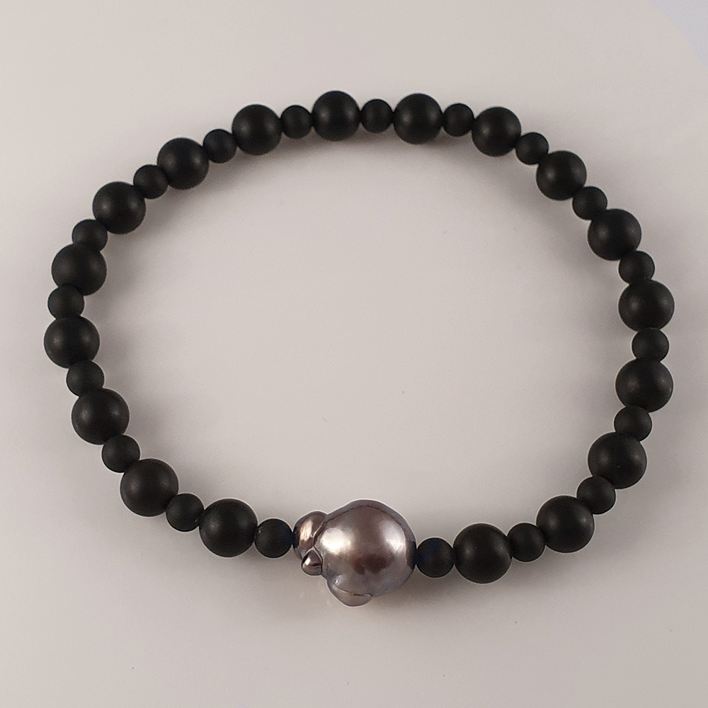 Tahitipärla och matt svart onyx, armband JOD