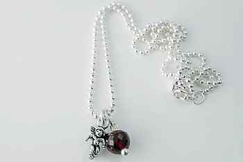 Monthly stone necklace set-01 January (6mm phase garnet, 42cm) 925-silver