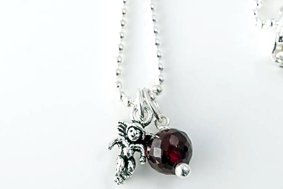 Månadssten halsbandsset-01 Januari (6mm fas. granat, 42cm ) 925-silver