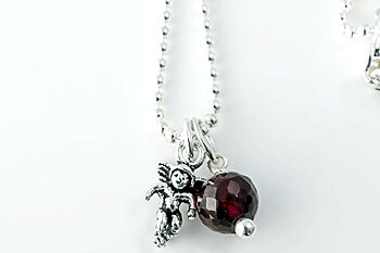 Monthly stone necklace set-01 January (6mm phase garnet, 42cm) 925-silver