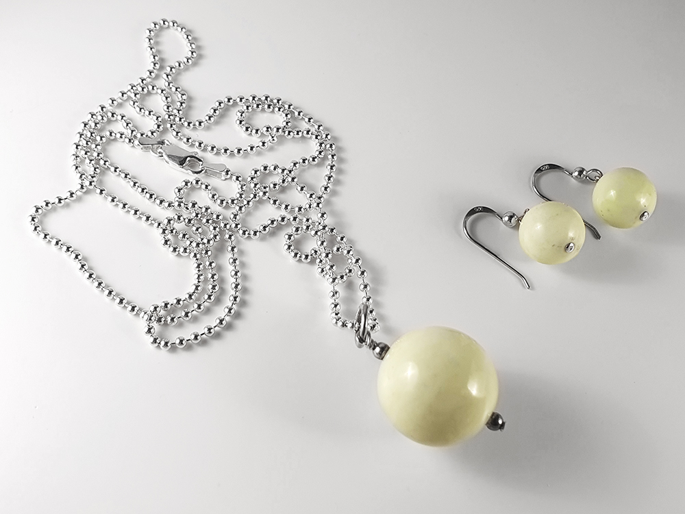 Set citronmagnesit 20mm kulhänge, kulkedja 2,0 80cm och örhängen