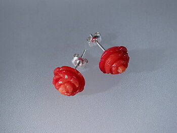 Rose earstick, dyed bambocoral, sterling silver