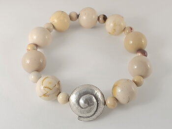 Mookait bracelet with silver cord, elastic thread, inner dimension ca. 17cm