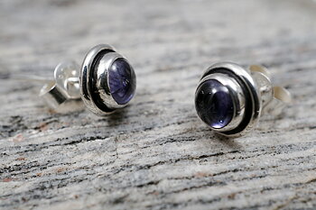 Cordierite/ Iolite ear stud approx. 5mm, 925-silver
