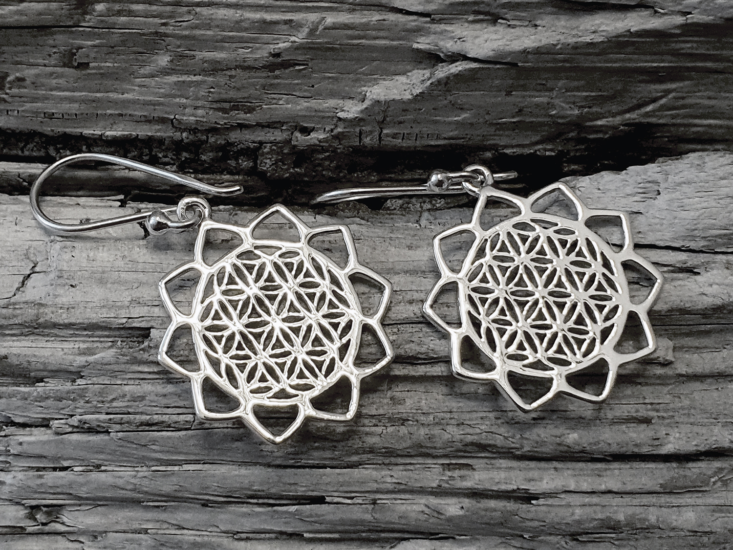 Flower of life with petals approx. 21mm, hanging earrings, 925-silver