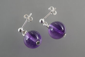 Amethyst 10mm earring, sterling silver