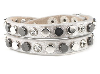 VÅGA smycken, läderarmband dubbel, sand/silver