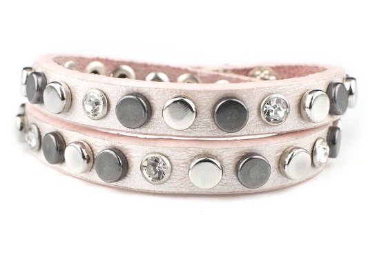 VÅGA smycken, läderarmband dubbel, rosa