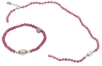 Pearls for Girls halsband och armband, set rosa