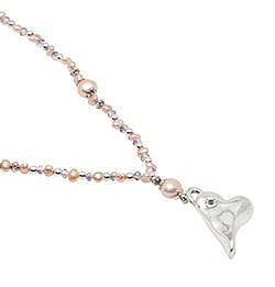 Pearls for Girls. Halsband med rosa pärlor och silverhjärta, längd 45 cm