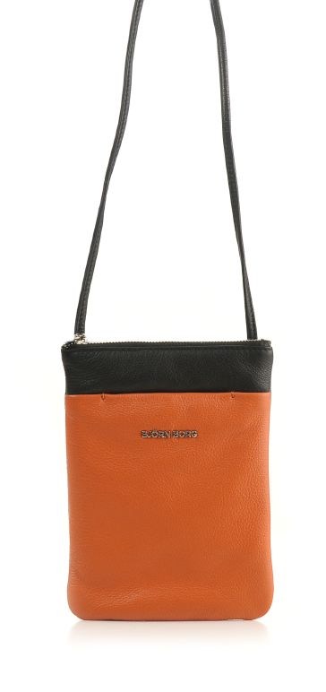 Björn Borg Bags. Axelväska, skinn, Leather shoulderbag S pocket, orange/svart.