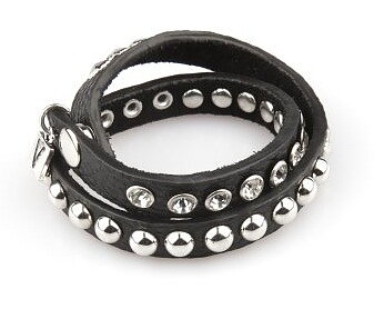 VÅGA smycken, läderarmband dubbel med strass, svart