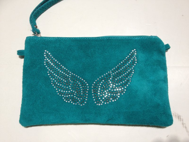 VÅGA clutch, sminkväska, mocka, turkos