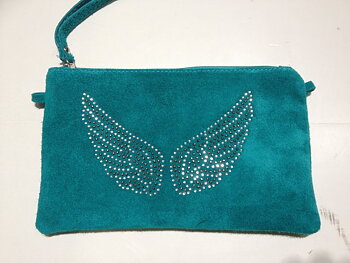 VÅGA clutch, sminkväska, mocka, turkos