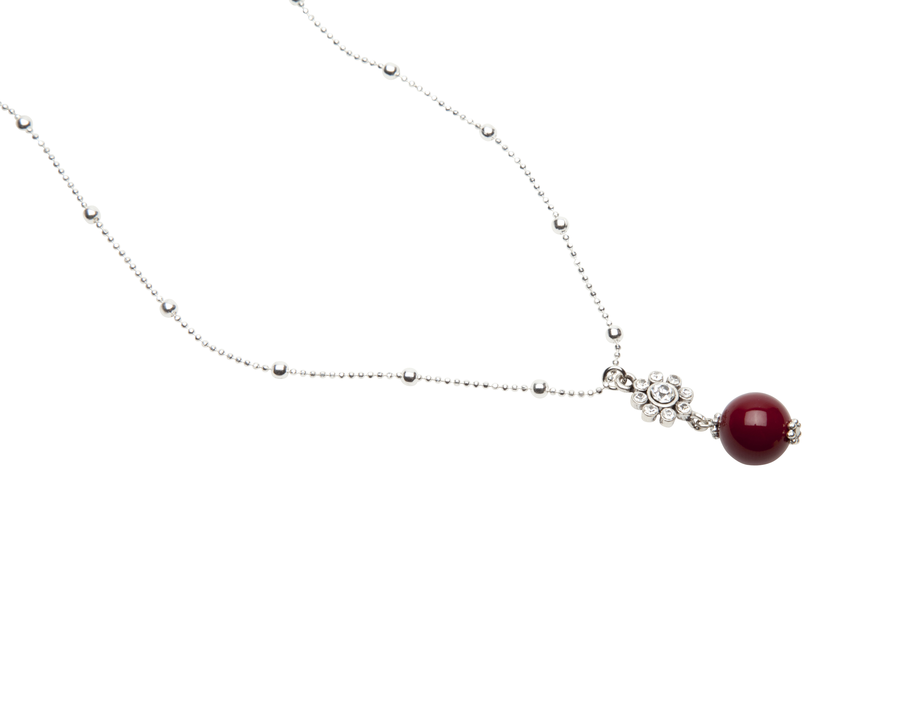 Pearls for Girls. Halsband silverpläterat med röd kula, längd 45 cm - 2