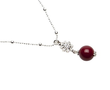 Pearls for Girls. Halsband silverpläterat med röd kula, längd 45 cm