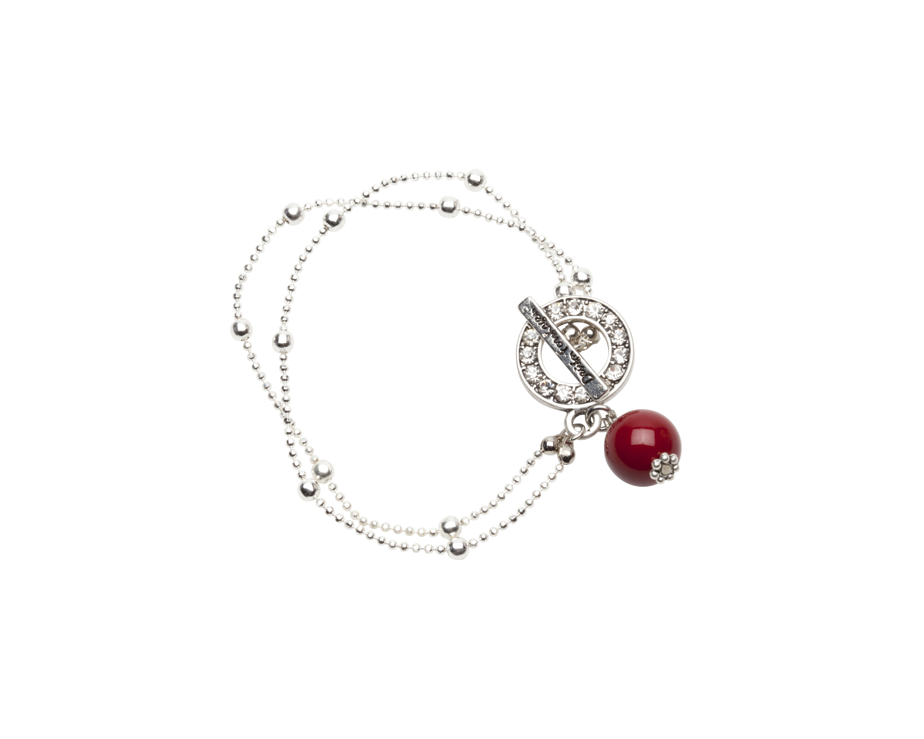 Pearls for Girls. Armband silverpläterat med röd kula