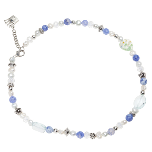 Pearls for Girls. Halsband med blå pärlor, längd 45 cm