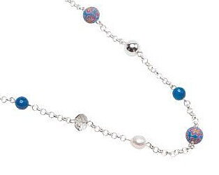 Pearls for Girls. Halsband med blå pärlor, längd 90 cm
