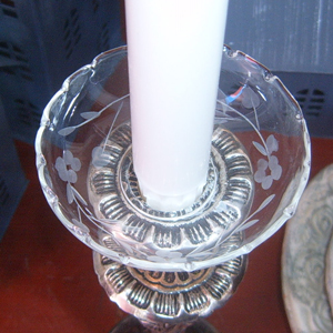 Ljusmanschett i glas med blommor - uddkant