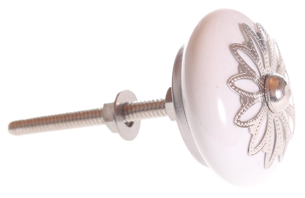 Knopp - vit med dekor i silver