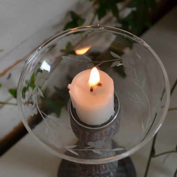Ljusmanschett i glas med blommor - slät kant