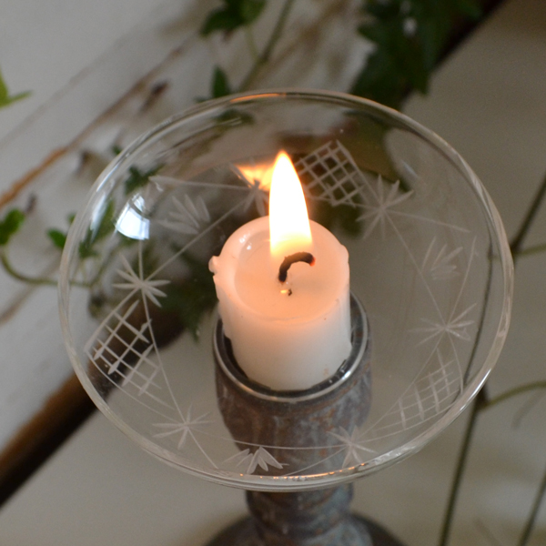 Ljusmanschett i glas - rutor och stjärnor