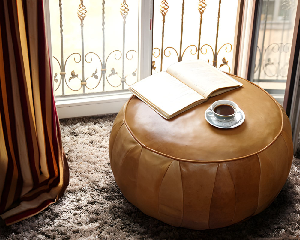 Article shop leather pouf