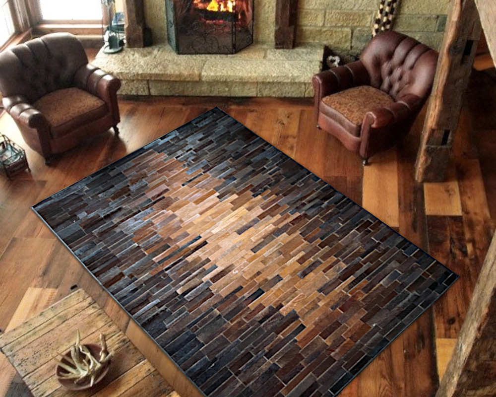 Petek Rectangular Rug, Geometric Pattern Leather Mat, Modern Carpet