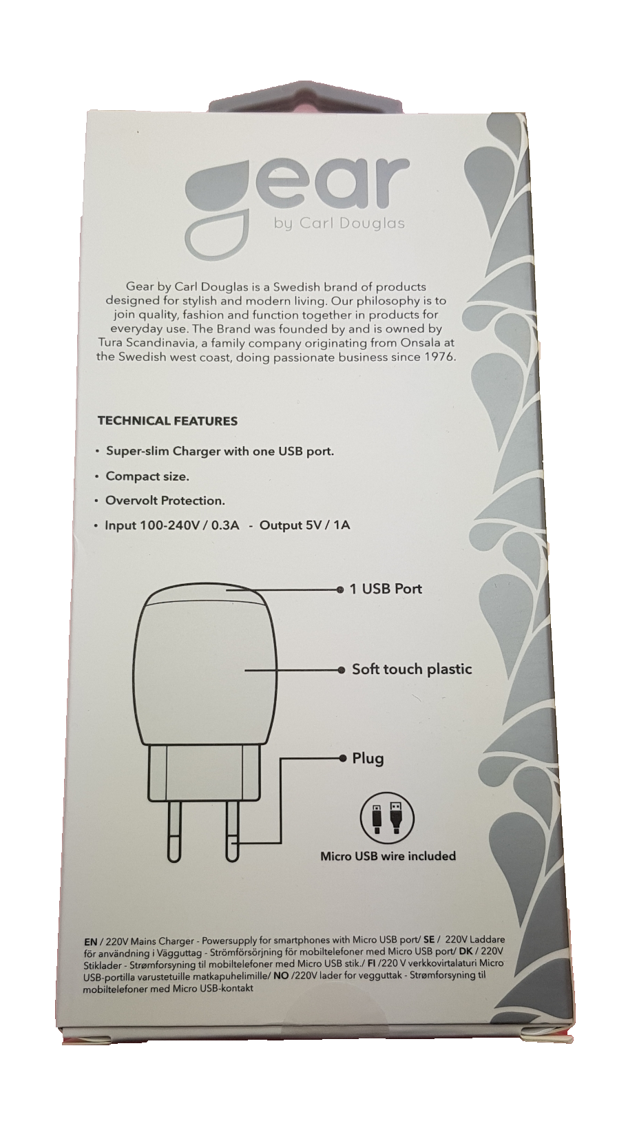 GEAR  1A 1x USB, inkl Micro USB kabel 1m. - 2
