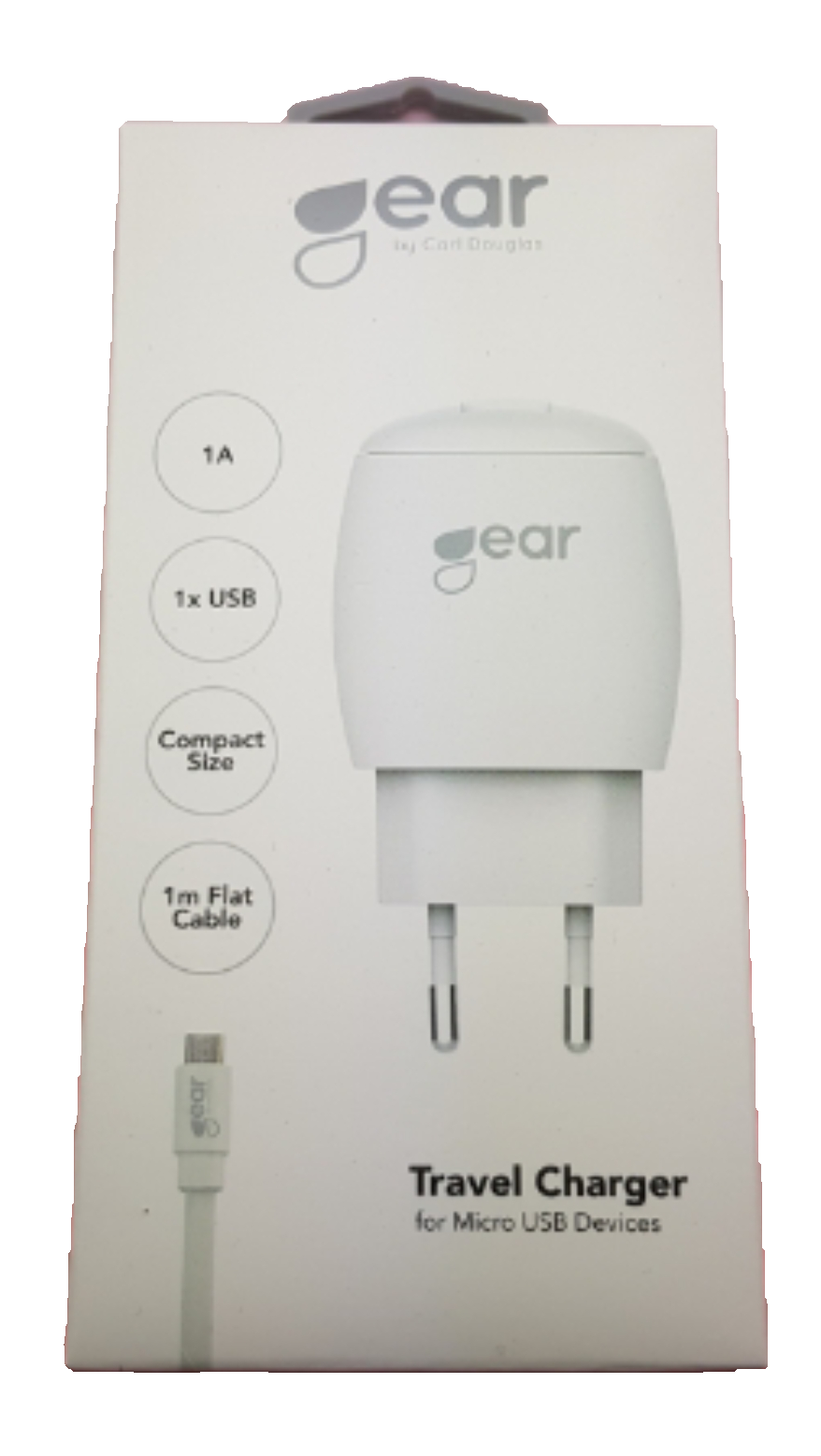GEAR  1A 1x USB, inkl Micro USB kabel 1m.
