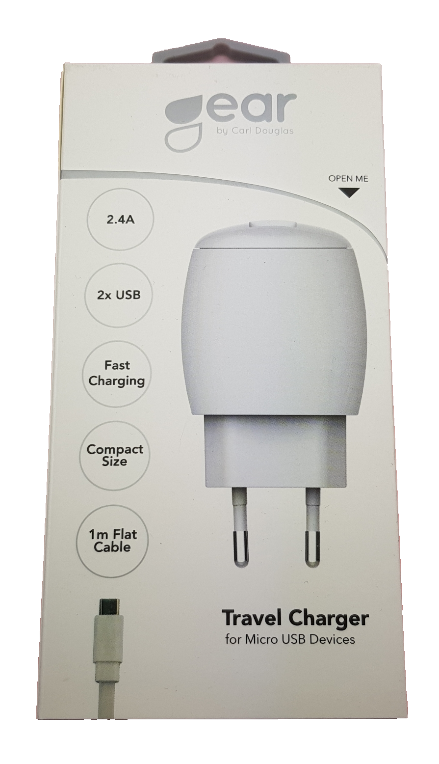 GEAR  2.4A 2 x USB, inkl Micro USB kabel 1m.