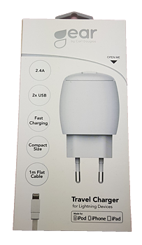 GEAR  2.4A 2 x USB, inkl Lightning kabel 1m.
