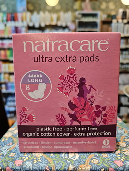 Binda Ultra Extra: Lång + vingar 8-pack  Natracare