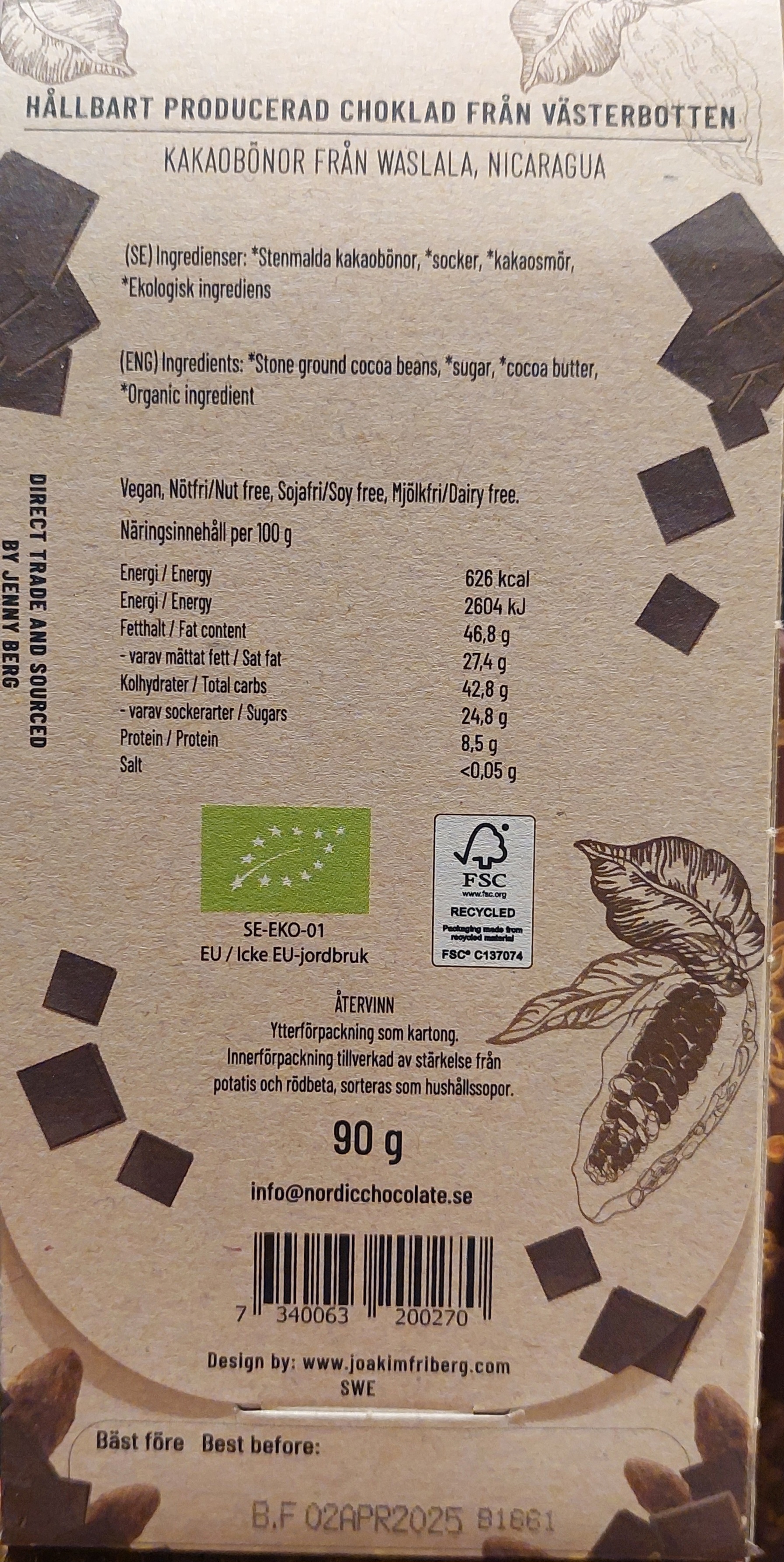 Chokladkaka  75% kakao Nicaragua 90g Vintage Plantations - 2