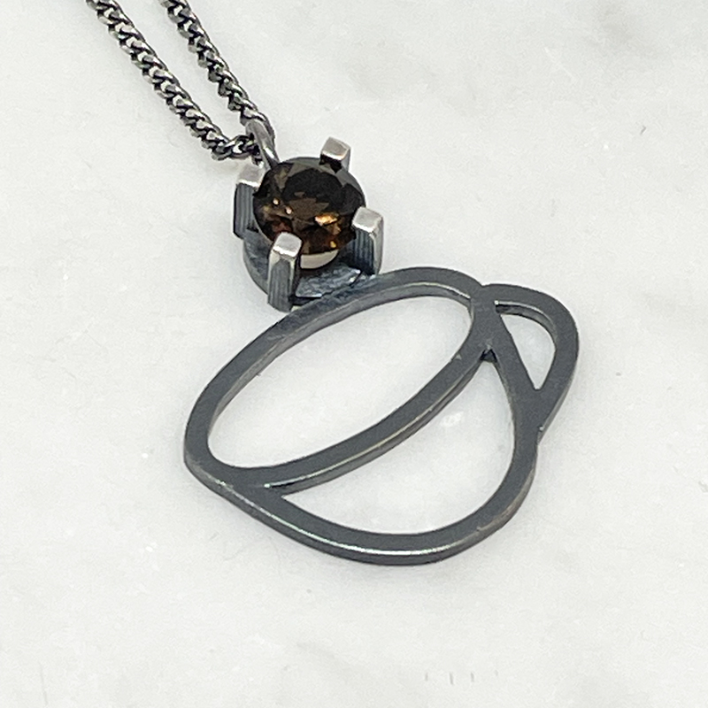 Silver necklace, mug with smoky quartz - 3