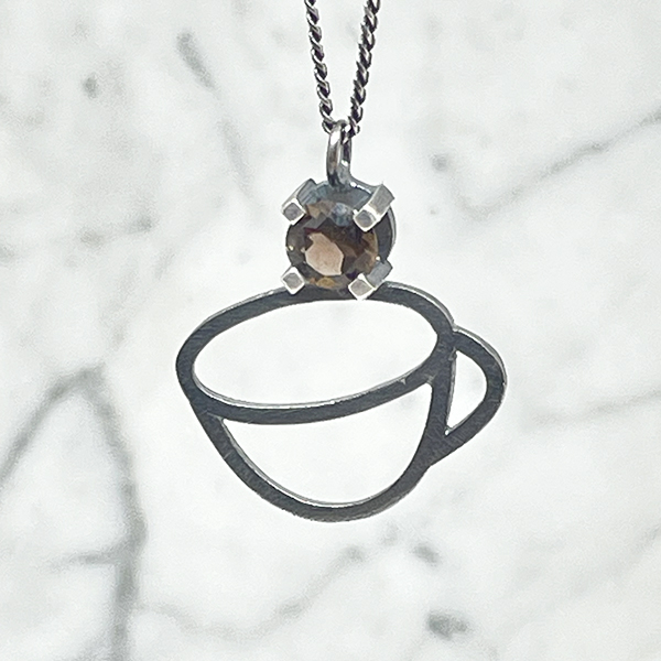 Silver necklace, mug with smoky quartz - 2