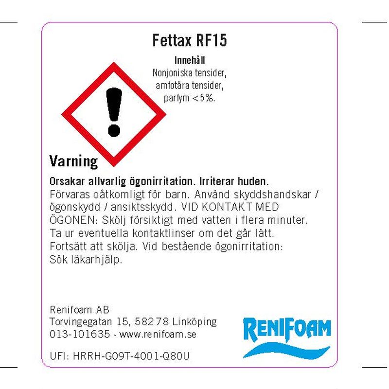 Märkningsetikett Fettax RF15