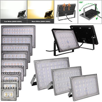 230 Volt kraftfull utomhus superslim LED strålkastare frostad frontglas valbar 100W upp till 500W. Valbar kallvit & varmvit klass A++