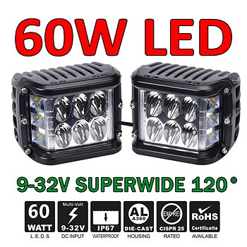2 pack 60W CREE miniatyr LED extraljus  spot med 120° vidvinkel 9-32V