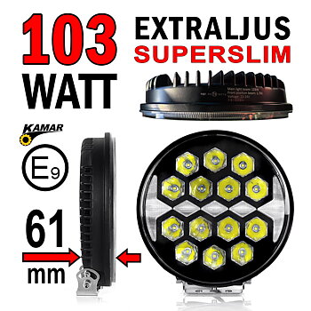 Nyhet! 103W LED extraljus Ø220mm med superslimmat chassi 61mm E-märkt 9-32V  